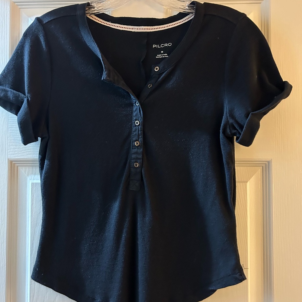 Pilcro black Short Sleeve Button-Up Top